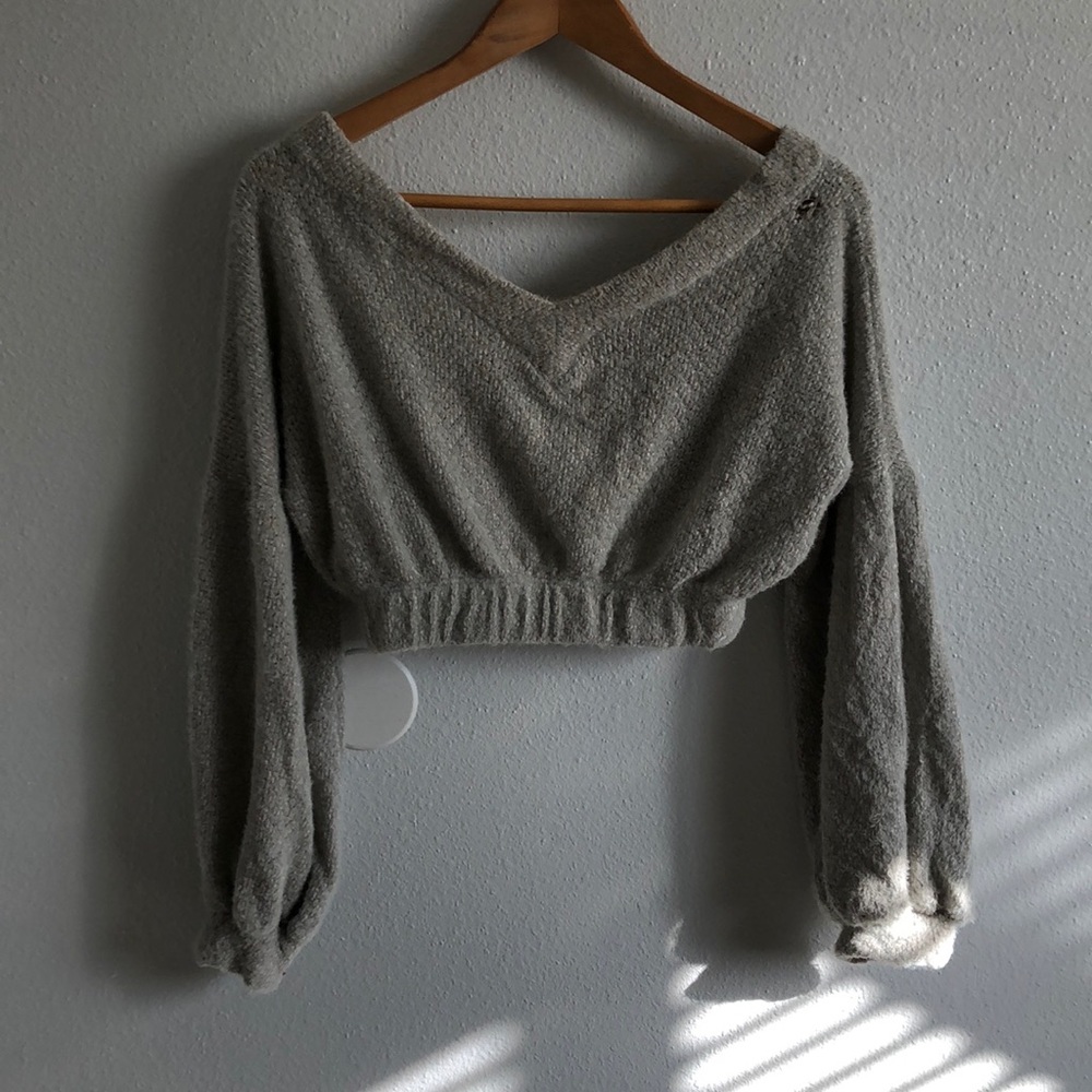Spring Haze Grey Cropped off the shoulder sweater